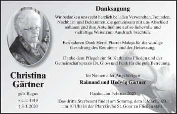 Traueranzeige von Christina Gärtner von FZ