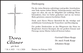 Traueranzeige von Dora Gläser von FZ