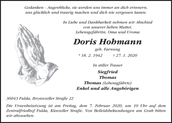 Traueranzeige von Doris Hohmann von FZ