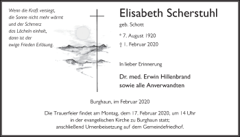 Traueranzeige von Elisabeth Scherstuhl von FZ