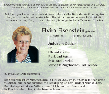 Traueranzeige von Elvira Eisenstein von FZ