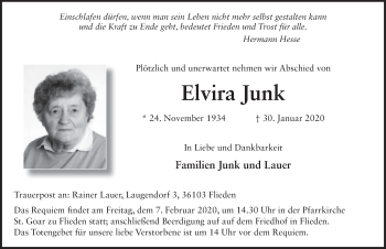Traueranzeige von Elvira Junk von FZ