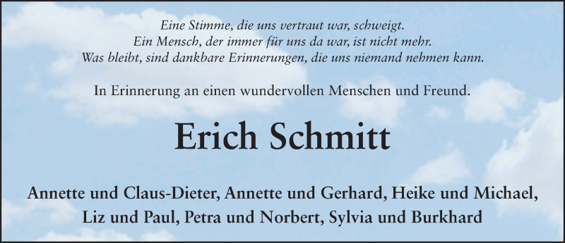  Traueranzeige für Erich Schmitt vom 29.02.2020 aus FZ