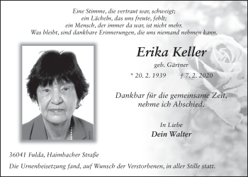 Traueranzeige von Erika Keller von FZ