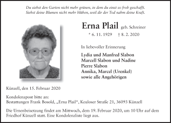 Traueranzeige von Erna Plail von FZ