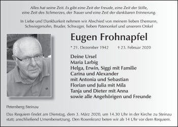 Traueranzeige von Eugen Frohnapfel von FZ