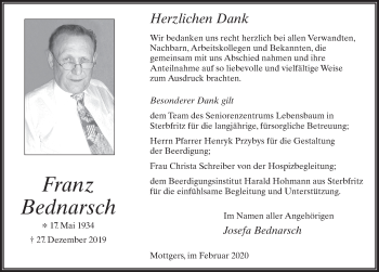 Traueranzeige von Franz Bednarsch von FZ