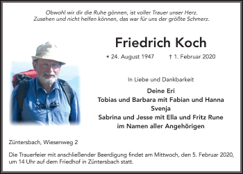 Traueranzeige von Friedrich Koch von FZ