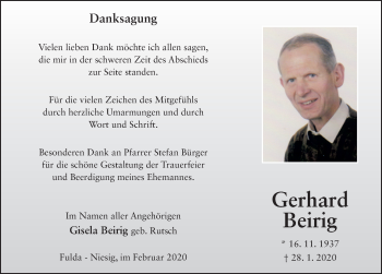 Traueranzeige von Gerhard Beirig von FZ