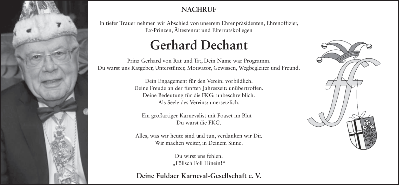  Traueranzeige für Gerhard Dechant vom 18.02.2020 aus FZ