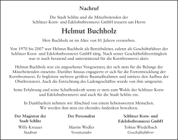 Traueranzeige von Helmut Buchholz von FZ