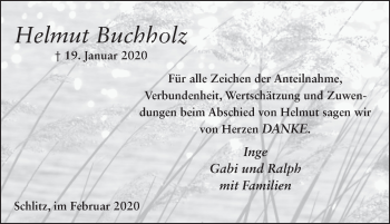 Traueranzeige von Helmut Buchholz von FZ