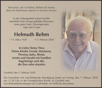Traueranzeige von Helmuth Rehm von FZ