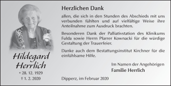 Traueranzeige von Hildegard Herrlich von FZ