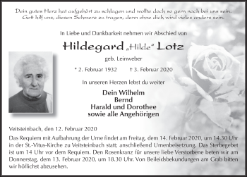 Traueranzeige von Hildegard Lotz von FZ