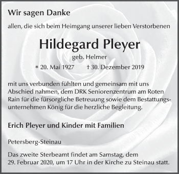 Traueranzeige von Hildegard Pleyer von FZ