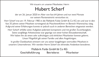 Traueranzeige von Hubert Scherf von FZ