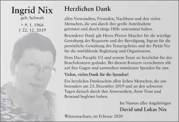 Traueranzeige von Ingrid Nix von FZ