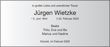 Traueranzeige von Jürgen Wietzke von FZ