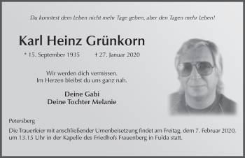 Traueranzeige von Karl Heinz Grünkorn von FZ