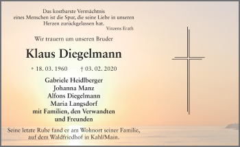 Traueranzeige von Klaus Diegelmann von FZ
