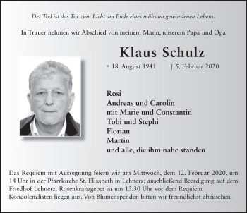 Traueranzeige von Klaus Schulz von FZ