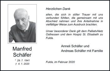 Traueranzeige von Manfred Schäfer von FZ