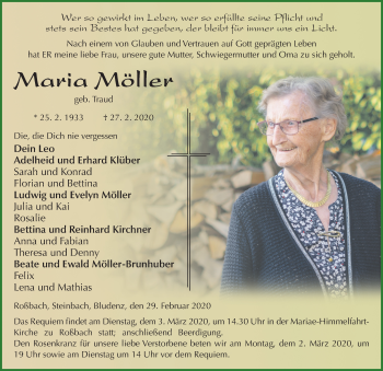 Traueranzeige von Maria Möller von FZ