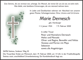 Traueranzeige von Marie Dernesch von FZ