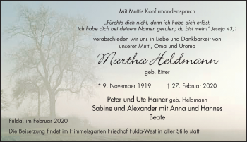 Traueranzeige von Martha Heldmann von FZ