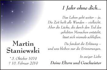 Traueranzeige von Martin Staniewski von FZ