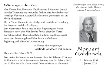 Traueranzeige von Norbert Goldbach von FZ