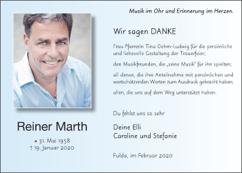 Traueranzeige von Reiner Marth von FZ