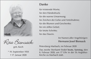 Traueranzeige von Rita Biensack von FZ