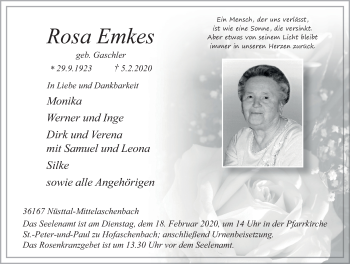 Traueranzeige von Rosa Emkes von FZ
