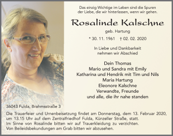 Traueranzeige von Rosalinde Kalschne von FZ