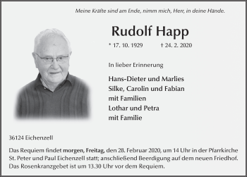 Traueranzeige von Rudolf Happ von FZ