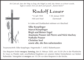 Traueranzeige von Rudolf Lauer von FZ