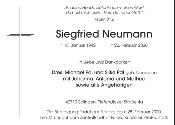 Traueranzeige von Siegfried Neumann von FZ