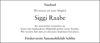 Traueranzeige von Siggi Raabe von FZ