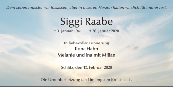 Traueranzeige von Siggi Raabe von FZ