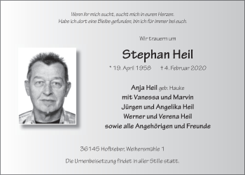 Traueranzeige von Stephan Heil von FZ