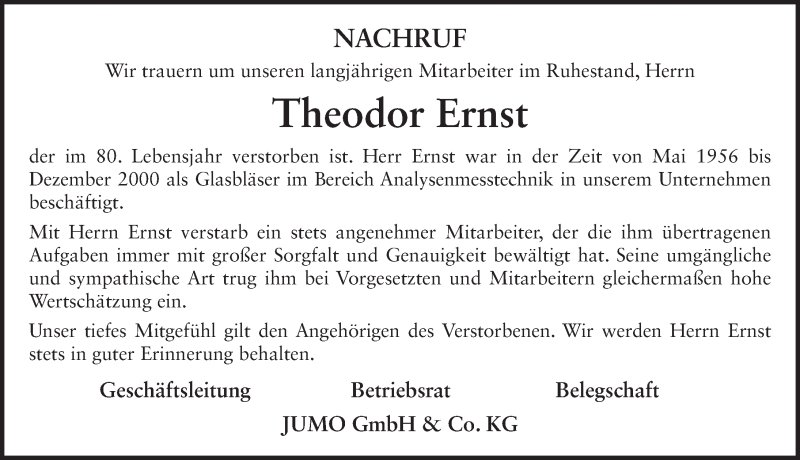  Traueranzeige für Theodor Ernst vom 29.02.2020 aus FZ