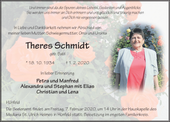 Traueranzeige von Theres Schmidt von FZ