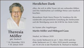 Traueranzeige von Theresia Möller von FZ