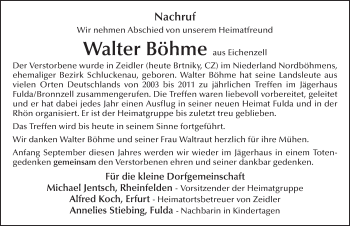 Traueranzeige von Walter Böhme von FZ