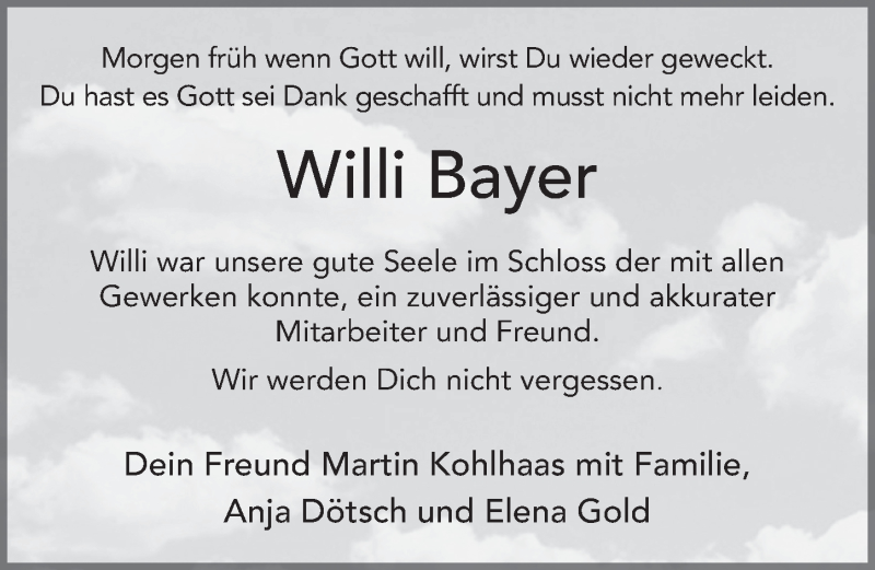  Traueranzeige für Willi Bayer vom 06.02.2020 aus FZ