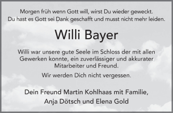 Traueranzeige von Willi Bayer von FZ