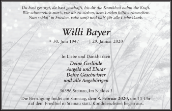 Traueranzeige von Willi Bayer von FZ