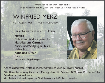 Traueranzeige von Winfried Merz von FZ